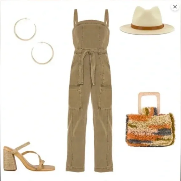 FREE PEOPLE  Go West Utility Jumpsuit iOveralls n Moss Green Size S Revolve - Picture 3 of 11